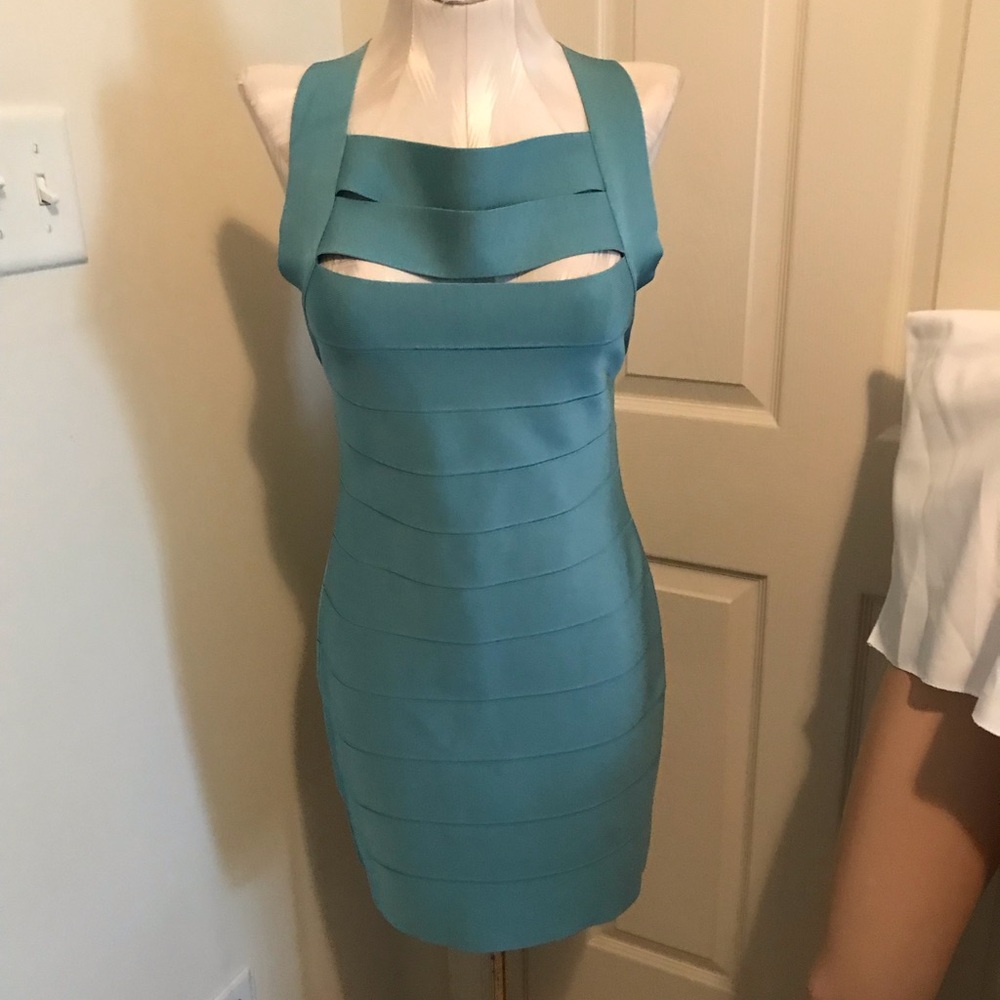 Herve Leger dress nwt $590 size large seafoam in color straps Mini dress